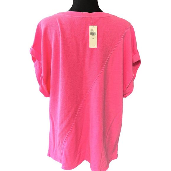 ANTHROPOLOGIE PILCRO Short Sleeve Sweatshirt Tee  Hot Pink 100% Cotton - Picture 3 of 9
